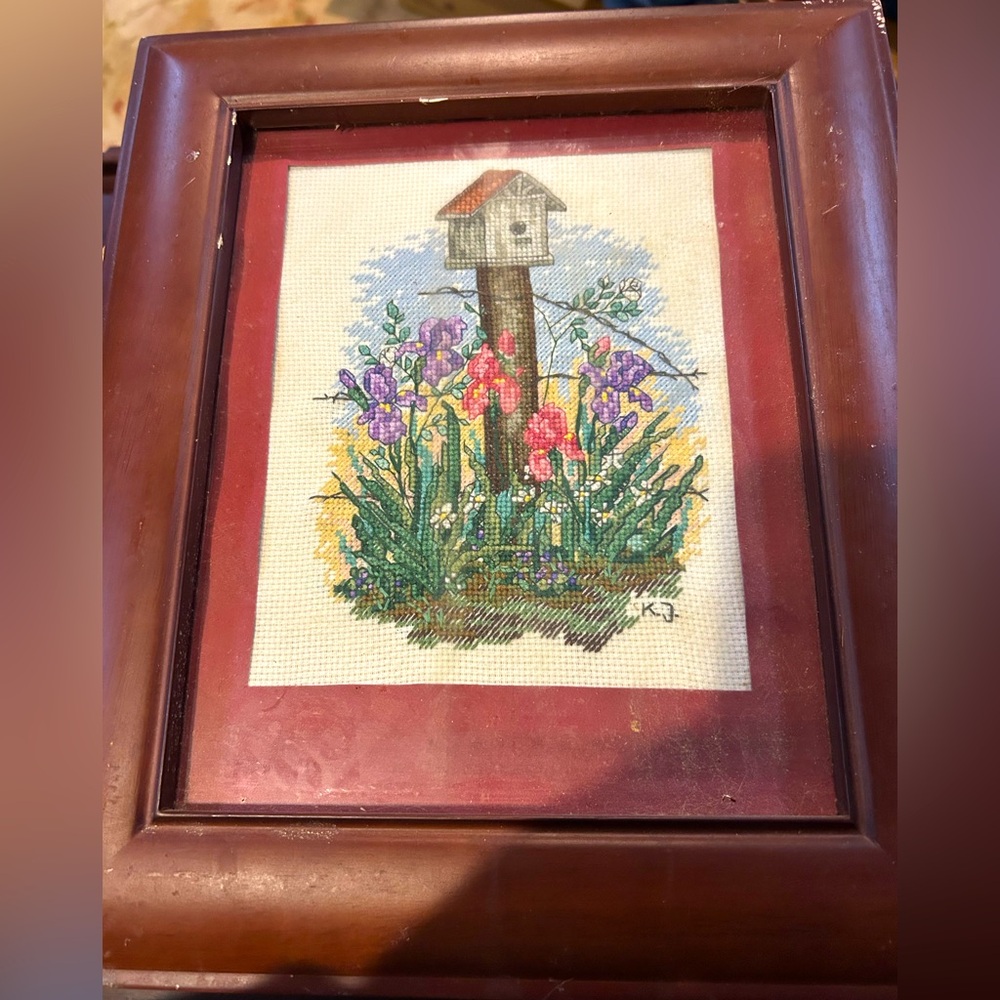 Framed Birdhouse Embroidery Art